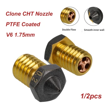 1/2 STK PTFE Belagt CHT Dyse 3D-V6 Messing Non Stick Filament 0.3 0.4 mm mm 0,8 mm 1.2 mm Høy Hastighet Flow Dyser 3D-Skriveren Deler
