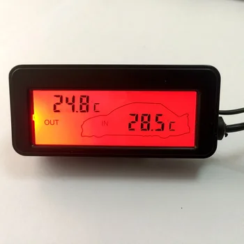 1 stk Mini Termometer DC 12v Digital Backlight LCD-Bil Innvendig og utvendig Temperatur Meter