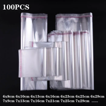 100 stk/transparent OPP selvklebende bag for godteri partiet gave smykker emballasje selvklebende små glass plast papir pose