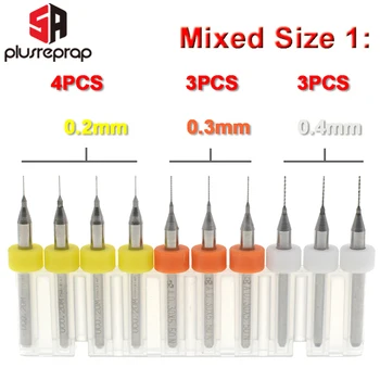 10PCS Blandet 0,2 mm 0,3 mm 0.4 mm og 0,5 mm 0,6 mm 0,8 mm 1.0 mm 3D-Skriveren Dyse Rengjøring Drill Bits Kit passer MK7 MK8 Ut Dysen