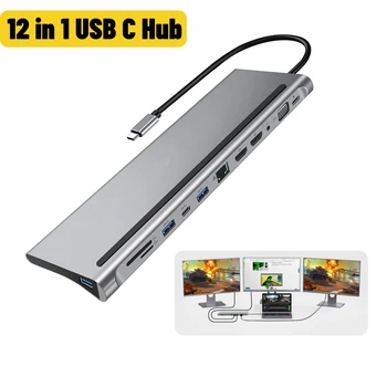12-i-1-USB-C-Hub Type C HDMI-4K-Adapter Multi-Splitter Med RJ45-VGA-SD/TF Card Reader-Audio Jack PD Rask Lading For MacBook