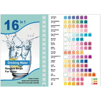 16 i 1 Premium Drikkevann Test Kits 50 Strimler Hjem vannkvalitet Godt Vann fra Springen Enkel Testing vannkvalitet test Papir