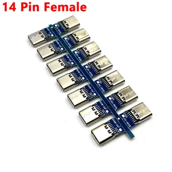 1pcs USB-C 3.1 Type C-Kontakt USB-14 Pin-Kvinnelige Socket innretninger Gjennom et Hull PCB 180 Vertikal Shield Total lengde 14.6 mm
