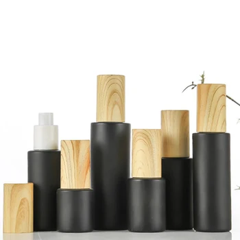 20/30/40/50/60/80ml Sort Matt Glass Spray Flaske Tom Duft Parfyme gjenbruksflaske med Bambus Lokket Kosmetisk Container