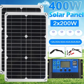 200 W 400 W Solcellepanel 18V Solcelle 10A-60A Kontrolleren Solar Panel for Telefonen RV Bil MP3-PAD Lader Utendørs Batteri Strømforsyning