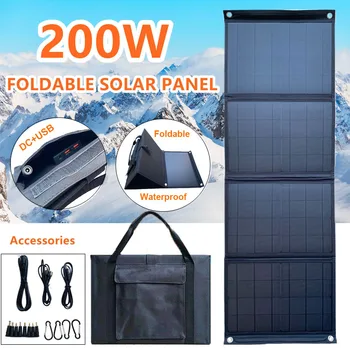 200W Sammenleggbar Solenergi Panel-Dual USB +DC Solcelle Bærbar Folding Vanntett Solceller Utendørs Mobile Power Bank Lader