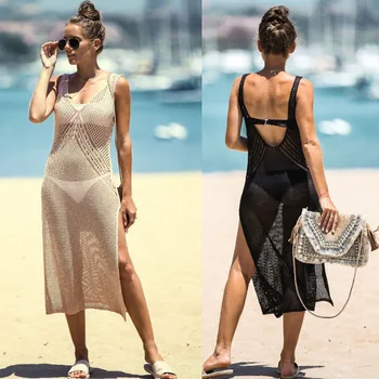 2022 Sexy Kvinner Summer Beach Dress Sarong Dekke Opp Hvite Blonder Bikini Cover-Ups Hekle Badetøy Badedrakt