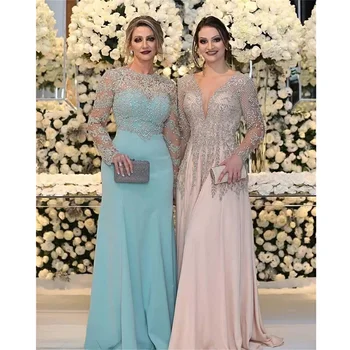 2023 Elegant Luksus Mor til Bruden Krystaller Profilering Chiffon Pluss Størrelsen Bryllup Kjoler Kjole Vestidos De Gala
