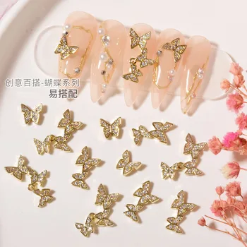 3D-Metall Zirkon Butterfly Spiker Charms Med Glitter Rhinestone Nail Art Decoration 2023 Våren Butterfly Legering Manikyr Tilgang