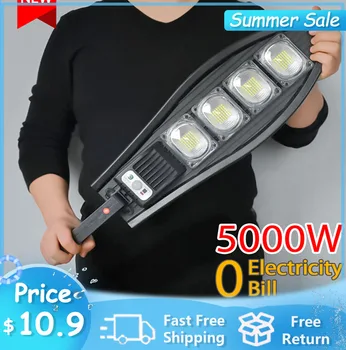 5000 Watt LED Utendørs Solenergi Lys Solar Drevet Lampe Vanntett Solenergi Lys PIR Motion Sensor Street-Lampe For Garden Decoration