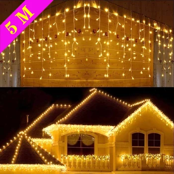 5M LED julelys Henge Utendørs Icicle Streng Lys for Takskjegget Balkong Huset Dekorasjon Utendørs Dekorative Ferie Lys