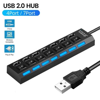 7 2.0-Porter USB-HUB Splitter Høy Hastighet Multi Splitter USB-Adapter Expander Kabel For pc Bærbar PC-Adapter USB-Hub Expander