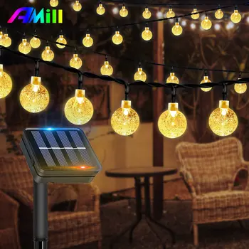 8 Moduser Solar Light Crystal Ball Utendørs Hage Camping Solar String LED-Lys Vanntett Garland Lys Ramadan Dekorasjoner