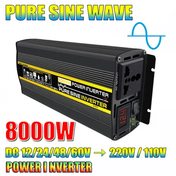 8000W Pure sinusbølge Inverter DC 12v/24v/48v/60v Å AC220V 3000W 4000W 6000W spenningstransformator Strøm Omformer Solenergi Inverter