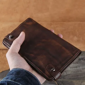 AETOO Original håndlaget semsket skinn bag catwalk-stilen plisserte lommebok menns skinn lang lommebok-kort clutch bag