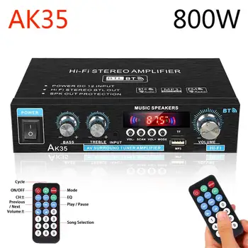 AK35 800B Digital Audio-Forsterker 2-Kanals Bluetooth 5.0 HiFi FM Auto Musikk Subwoofer Høyttaler Stereo Hjem Bil effektforsterker