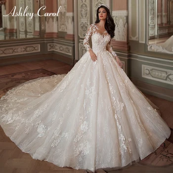Ashley Carol Luksus Ball Kjole Brudekjoler For Kvinner 2023 Long Sleeve Lace Opp Appliques Brudekjole Vestidos De Novia