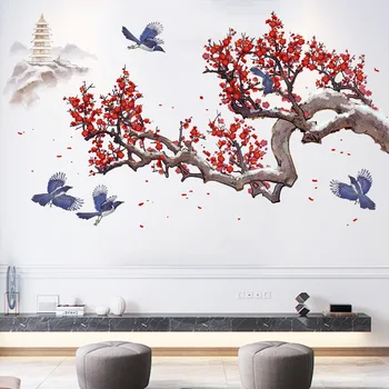 Blekk Kinesisk Stil Plum Blossom Wallstickers Stue Soverom Bakgrunn Dekorasjon Bakgrunnsbilde Stort Veggmaleri Hjem Innredning Klistremerke