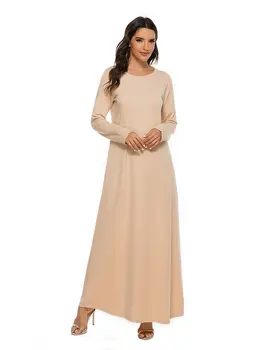 Bomull Vanlig Abaya Indre Lang Kjole Kvinner Slip Kjole Muslimsk Hijab Kappe Under Kimono Cardigan Dubai Abayas Våren Høst Kappe