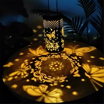 Butterfly Skygge Solenergi Lys Utendørs Vanntett Solar Lamp Hul Retro Solar Lanterne Lys Art Dekorative Solar Hagen Lys