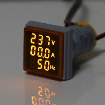 Digital 3in1 AC Ammeter Voltmeter Hz Gjeldende Frekvens Meter Kvadrat Signal Lys 22mm Digital Spenning Amp Hz Led Lamp-Indikator