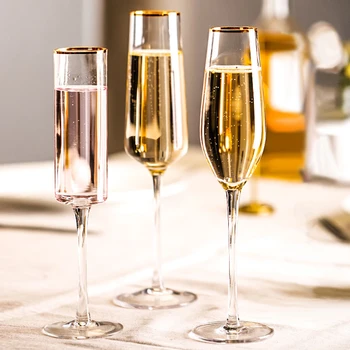 Gull Trim Champagne Flute Glass Cocktail Glass Elegant Designet Hånd Blåst, Blyfritt, Champagne Kopper
