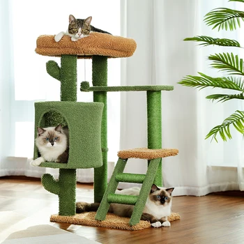Kaktus Katt i Treet-Tårnet Cat ' s House med Skrape Innlegget Søte Spille Hus med Møbler i Leiligheten Reir Mordern Pet Scratcher