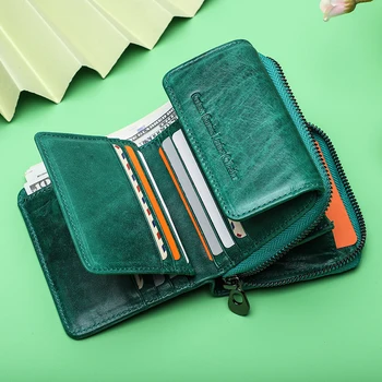 Kontakt oss i Ekte Skinn Lommebok Kvinner Clutch Bag Luksus Merkevare Kvinnelige Mynt Vesken Liten RFID-Blokkering Kortholderen Lommebøker Mini