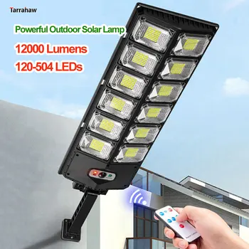 Kraftig Utendørs Solar Lamp 12000 Lumen LED-Belysning Hage Lampe Solar Panel Lamper Vanntett Motion Sensor Street Night Light
