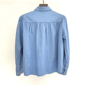 Kvinner Skjorte Enkelt Breasted Polo Krage Lang Sleeve Vintage Løs Bluse