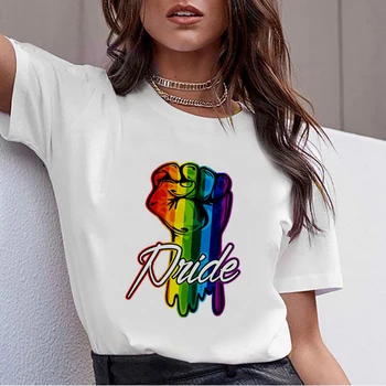 Lesbisk Rainbow Harajuku T-Skjorte for Kvinner Lhbt Morsom Tegneserie T-skjorte Ullzang Gay Pride Trykte t-skjorte 90-tallet Grafisk Toppen Tees Kvinne