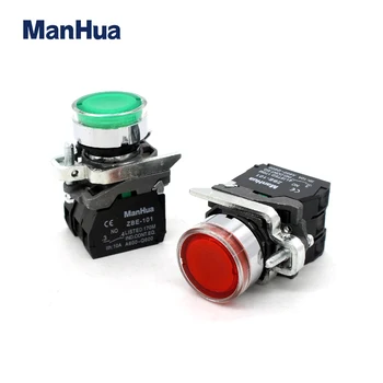 ManHua XB4-BW33M5 & XB4-BW34M5 høy kvalitet vanntett industriell metall rundt trykknapp bryter med LED rød grønn lampe
