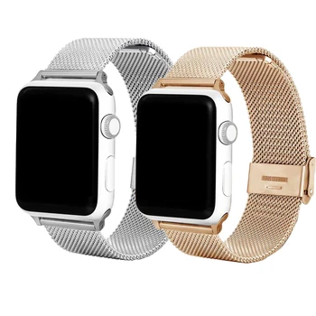 Milanese Loop Watchband for Apple Watch 38/ 42/ 40mm 44mm Rustfritt Stål Band Gull Rosa Armbånd Stropp for iwatch 6 1 2 3 4 5
