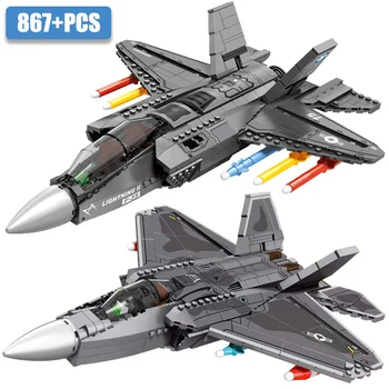 Militære Serien USA Air Force F22 F35 Fighter Modell byggesteinene Fly Med Våpen Soldat Tall Murstein Leker Barna Gaver