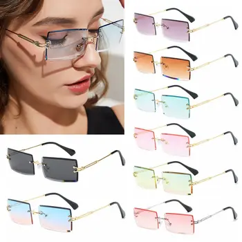 Mote Populære Rimless Lite Rektangel Solbriller Kvinner Menn 2020 Nyanser Metall Legering Briller Briller UV400