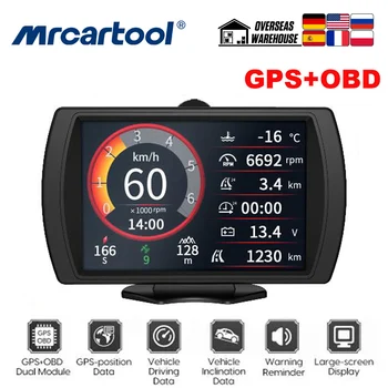 MRCARTOOL M90 Automotive OBD-II & GPS-Off-Road Skråningen Meter Speedometer Kilometerteller Multifunksjon HUD Head-Up Display Sikkerhet Alarm