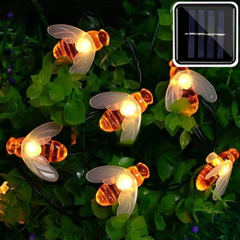 Nye Solar Drevet Søte Honey Bee Led String Fairy Lys 20leds 50leds Bee Utendørs Hage Gjerde Uteplass Jul Garland Lys