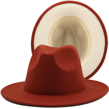 Nye To tonet fedoras hatter for kvinner karamell beige bunn filthatt jazz lue bowlerhatter og ytelse lue menn kirken lue 56-58CM
