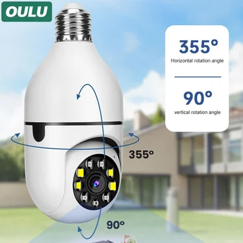 OULU 2MP Pære 360-graders Rotasjon Overvåking Kamera Full Farge Night Vision Automatisk Menneskelige Sporing Zoom Innendørs Security Monitor