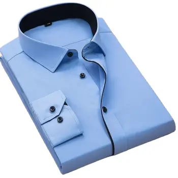 Pluss Størrelse 8xl Oversized Skjorte TurnDown Krage Lang Sleeved Twill Solid Business Menn Dress Skjorter uten Lomme Foran Easy Care