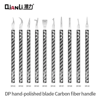 Qianli DP Carbon Fiber Håndtere Manuell Sliping Blad Mobiltelefon Hovedkort, CPU NAND-Hånd-polert Degumming Skrape Lirke Kniv
