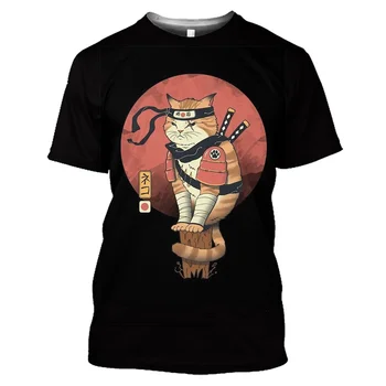 Samurai Katt Sommer Menn ' s T-skjorte 3D Trykt Nye Uformelle Sport Korte Ermer Fitness Classic Retro O Hals Løs Rask Tørking Toppen