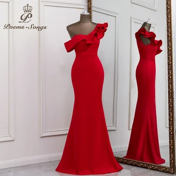 Sexy én skulder rød kjole vestido de festa aftenkjoler elegant formell fest kjoler kvinner kveld prom kjoler