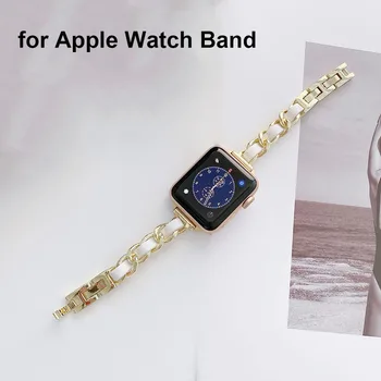 Slanke Kvinner Kjede Watchband for Apple Se Bandet 38mm 40mm 42mm 44 41 mm 45mm Serien 7/6/5/4/3/SE Metall Armbånd Armbånd Stropp