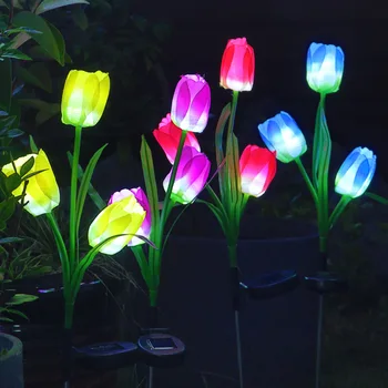 Solar LED-Lys Utendørs Tulip Rose Blomst Lampe Hjem Hage Verftet Plen Landskapet Vanntett Hagen Lys Utendørs Solenergi Lys