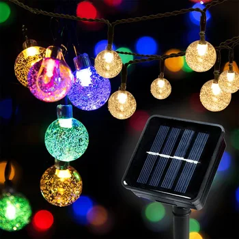 Solar Light Crystal Ball lysslynge Fairy Lys Kranser med 8 Moduser Vanntett For julebord Utendørs Dekor