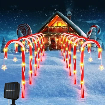 Solar Power LED-Candy-Cane Lys Christmas Party Dekor Utendørs Hage Solar Lamp For Uteplass Vei Street Verftet
