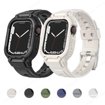 Sport Gummi Band+Case for Apple Watch 44 41 mm 40 mm 45 Gjennomsiktig Silikon Cover Stropp Iwatch Series 7 Correa 6 SE 5 4