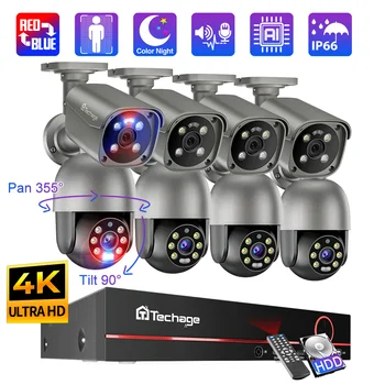 Techage 8CH 4K UHD 8MP PTZ POE Kamera System Utendørs AI Menneskelige Oppdage To-veis Samtale CCTV Video-Overvåking H. 265 NVR Kit