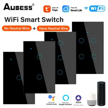Tuya Wi-fi Smart lysbryter Nøytral wire/Ingen Nøytral wire Nødvendige Trådløse Hjem Veggen Touch-Bryter-Sensor Fungerer med Alexa Google